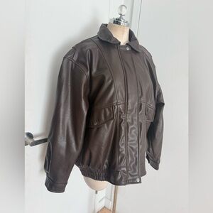 H&M Dark Brown Faux Leather Bomber Jacket